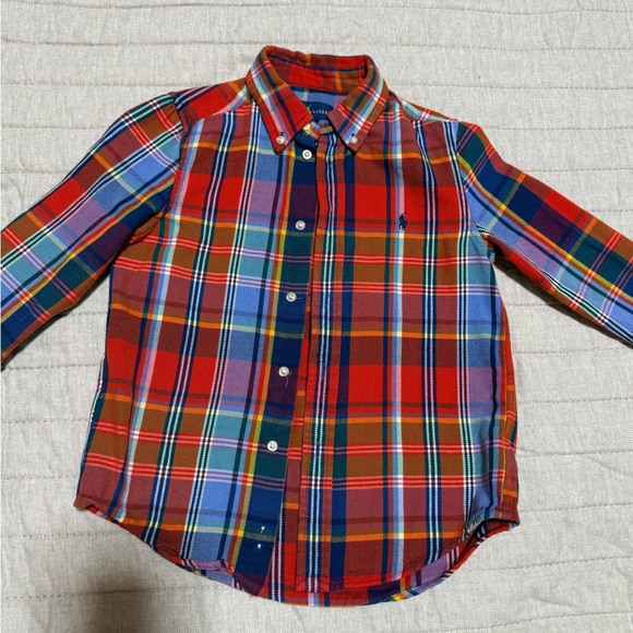 Ralph Lauren Pony Red Blue Plaid Button Down long sleeve Shirt Boys 6 Preppy - Picture 2 of 8